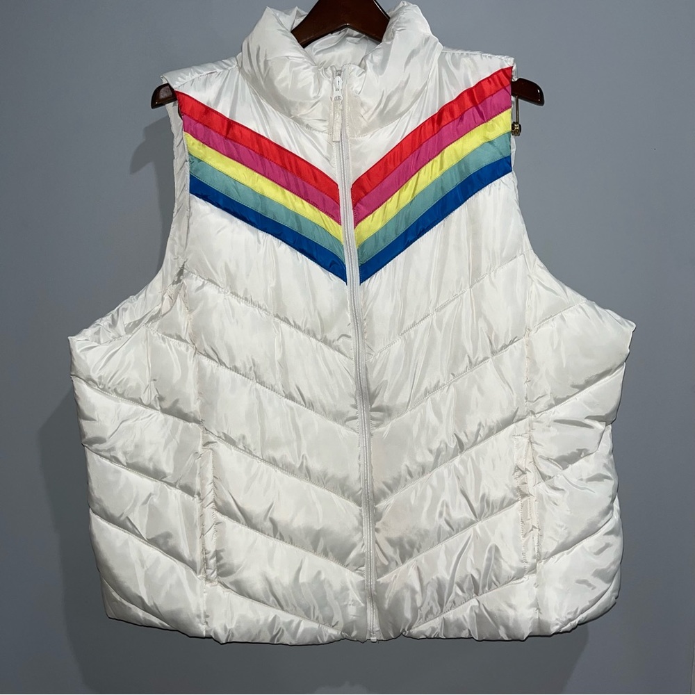 White & Rainbow Puff Vest